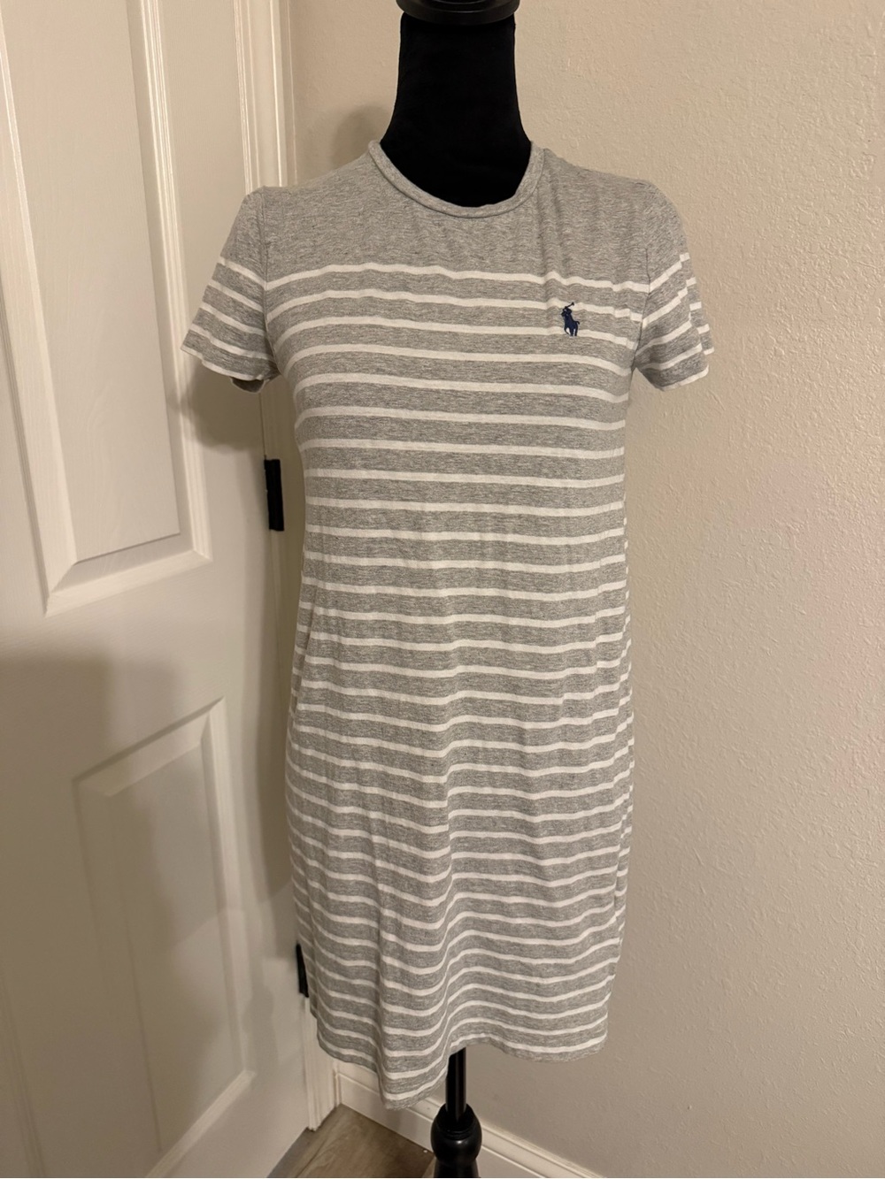 Ralph Lauren Gray & White Striped Crewneck Tee Dress